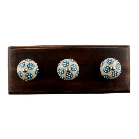 Turquoise Tiny Floral Ceramic Wooden Hook